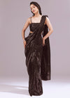 Maroon Ready Pleated Sequin Saree Set