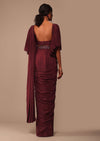 Maroon Indo-western Creep Saree Set With Embroidered Belt