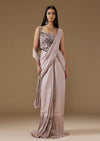 Mauve Ready Pleated Saree With Sequined Corset Blouse