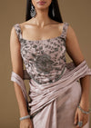 Mauve Ready Pleated Saree With Sequined Corset Blouse