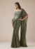 Metallic Green Ready Pleated Saree With Floral Corset Blouse