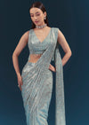 Mint Blue Ready Pleated Saree Set