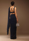 Mood Indigo Pre Drape Saree With A Crop Top In Sequins Embroidery Corset Neckline With A Tie-Up Tassel Dori At The Back