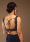 Mood Indigo Pre Drape Saree With A Crop Top In Sequins Embroidery Corset Neckline With A Tie-Up Tassel Dori At The Back