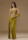 Moss Green Ready Pleated Saree With Embellished Blouse