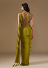 Moss Green Ready Pleated Saree With Embellished Blouse