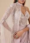Onion Pink Ready Pleated Saree With Detachable Cape