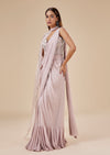 Onion Pink Ready Pleated Saree With Detachable Cape