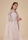 Onion Pink Ready Pleated Saree With Detachable Cape