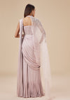 Onion Pink Ready Pleated Saree With Detachable Cape