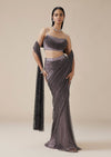 Onion Pink Ready Pleated Satin Saree With Cutdana Detail