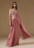 Onion Pink Satin Ready Pleated Saree With Embroidered Blouse