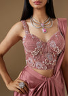 Onion Pink Satin Ready Pleated Saree With Embroidered Blouse