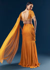 Orange Georgette Fish Cut Ready Pleated Indo Western Saree With Embroidered Blouse And Cut Dana Sequin And Pearl Detailing