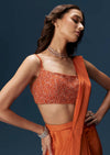 Orange Ready Pleated Saree With Square Neck Blouse