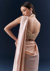 Peach Fancy Ready Pleated Saree With Embroidery