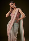 Pink Ombre Sequence Ready To Wear Saree With Velvet Blouse
