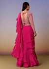 Pink Pre Draped Saree Set With Belt