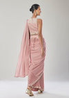 Pink Ready Pleated Saree With Belt