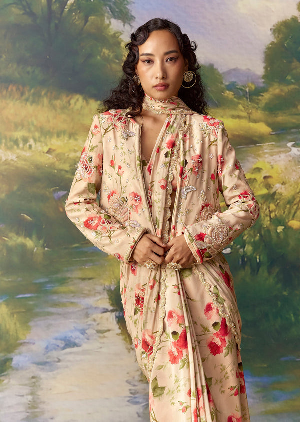 Pink Ready Pleated Saree with Embroidered Jacket