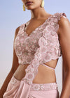 Pink Sequins Embroidered Ready Pleated Saree With Blouse