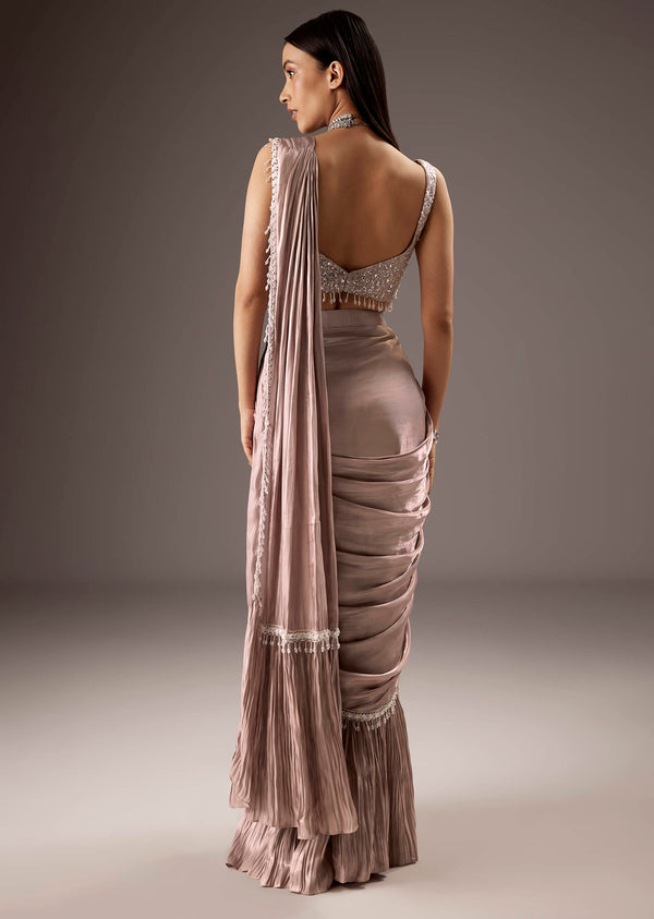Pink Sequins Saree With Embroidered Blouse