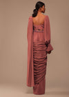 Pink Pre Stitched Saree With Lantern Sleeved Blouse And Hand Worked Belt