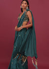 Emerald Green Pre Drape Saree With Floral Buttis And Embroidered Blouse - NOOR 2022