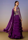 Purple Pre Draped Saree Set With Belt