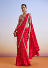 Red Zardosi Embroidered Ready Pleated Saree With Blouse