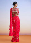 Red Zardosi Embroidered Ready Pleated Saree With Blouse