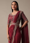 Red Readymade Saree With Embellished Blouse