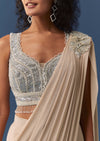 Rose Gold Pre-Draped Saree with Embellished Blouse