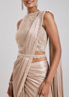 Rose Gold Ready Pleated Saree With Belt