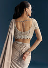 Rose Gold Ready Pleated Saree With Moti Work