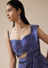 Royal Blue Ready Pleated Saree With Pleated Blouse