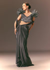 Metallic Pre Draped Saree With 3D Ruffle Blouse