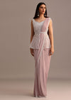 Dusky Pink Ready Pleated Saree With Embroidered Blouse