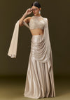 Ivory Lycra Draped Saree With Embroidered Blouse