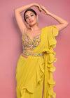 Citrus Ready To Wear Ruffle Saree With Multi-Color Floral Hand Embroidered Blouse