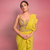 Citrus Ready To Wear Ruffle Saree With Multi-Color Floral Hand Embroidered Blouse