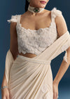 White Ready Pleated Saree With Cutdana Work