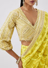 Yellow Floral Ready Pleated Saree Wtih Sequined Blouse