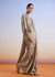 Beige Embroidered Ready Pleated Saree With Cape Jacket