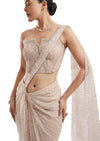 Beige Pre-Draped Saree With Attached Pallu