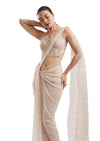 Beige Pre-Draped Saree With Attached Pallu