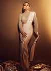 Beige Gold Lycra Ready Pleated Saree With Cutdana Blouse