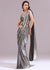 Black And Grey Ready Pleated Sequins Saree Set With Cowl Neck Blouse