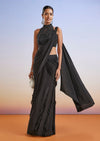 Black Beaded Embroidered Ready Pleated Saree With Blouse