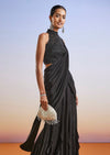 Black Beaded Embroidered Ready Pleated Saree With Blouse